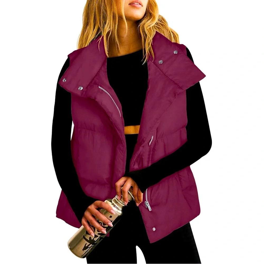 NWT Anrabess Maroon Red Zip Up Sleeveless Puffer Vest Womens Size L - Picture 2 of 9